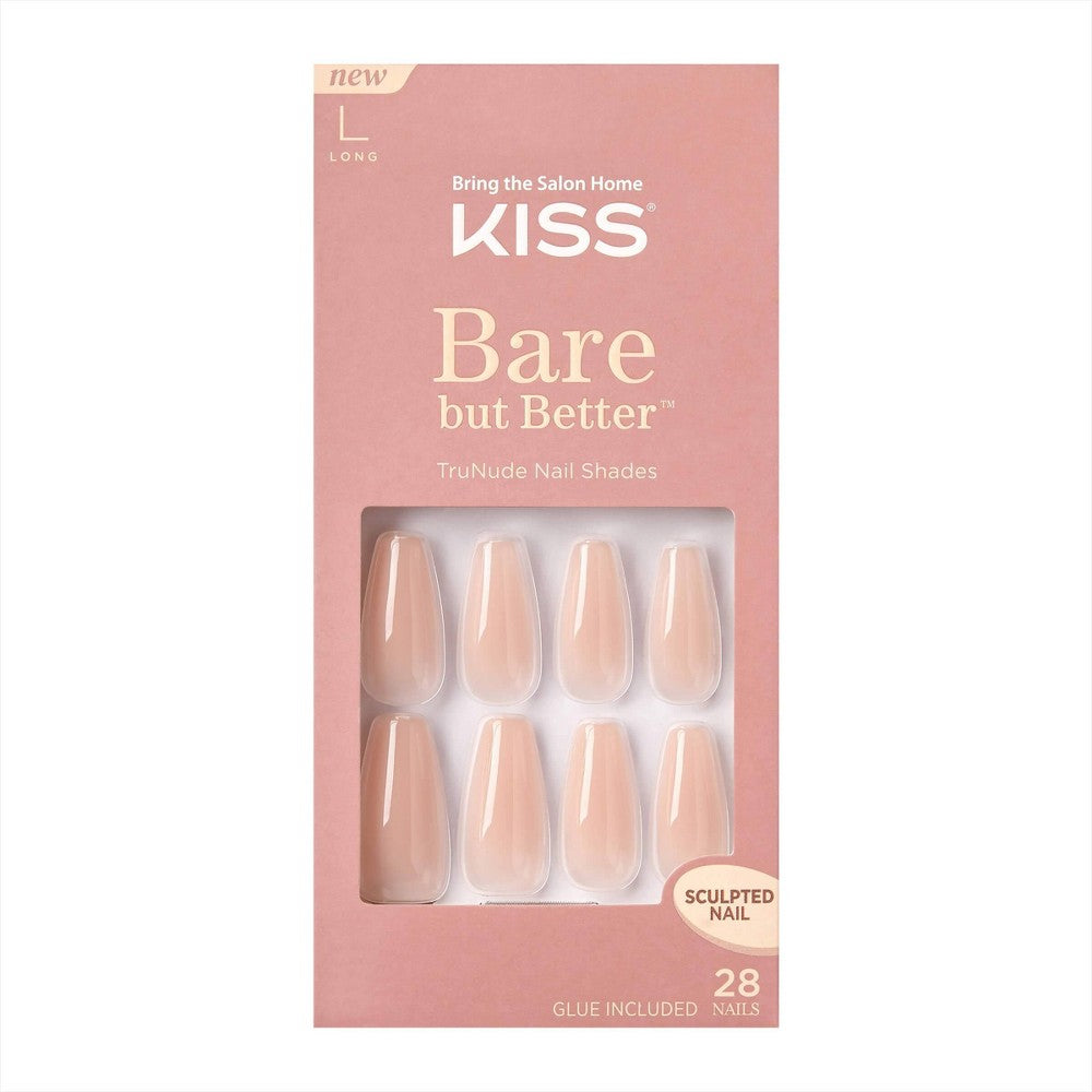Kiss Bare but Better TruNude Nail Shades Kit (28 Nails & Glue Included)- L (Long)