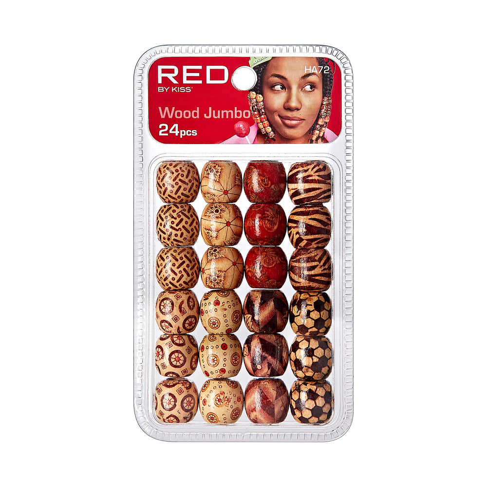 RED by Kiss Wood Pattern Jumbo Hair Beads -24pcs