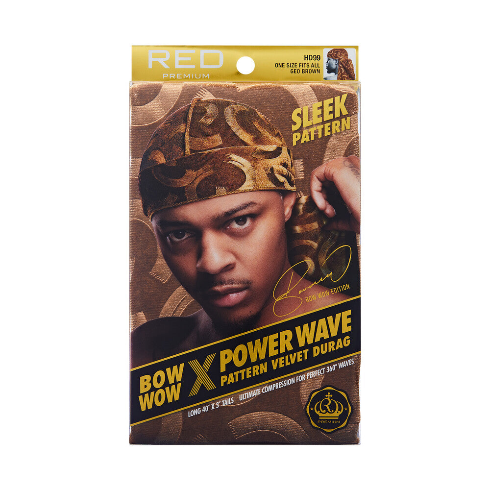RED Pattern Velvet Durag Bow Wow X Power Wave - Geo Brown