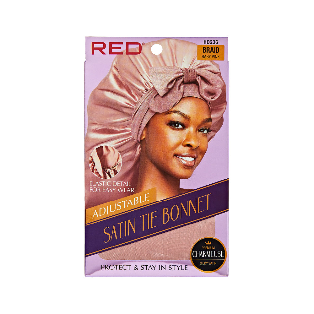 Satin Tie Braid Bonnet - Baby Pink/Pink Band