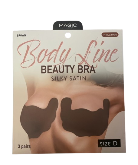 Body Line Beauty Bra Silky Satin - Brown, Size D (3 Pairs)