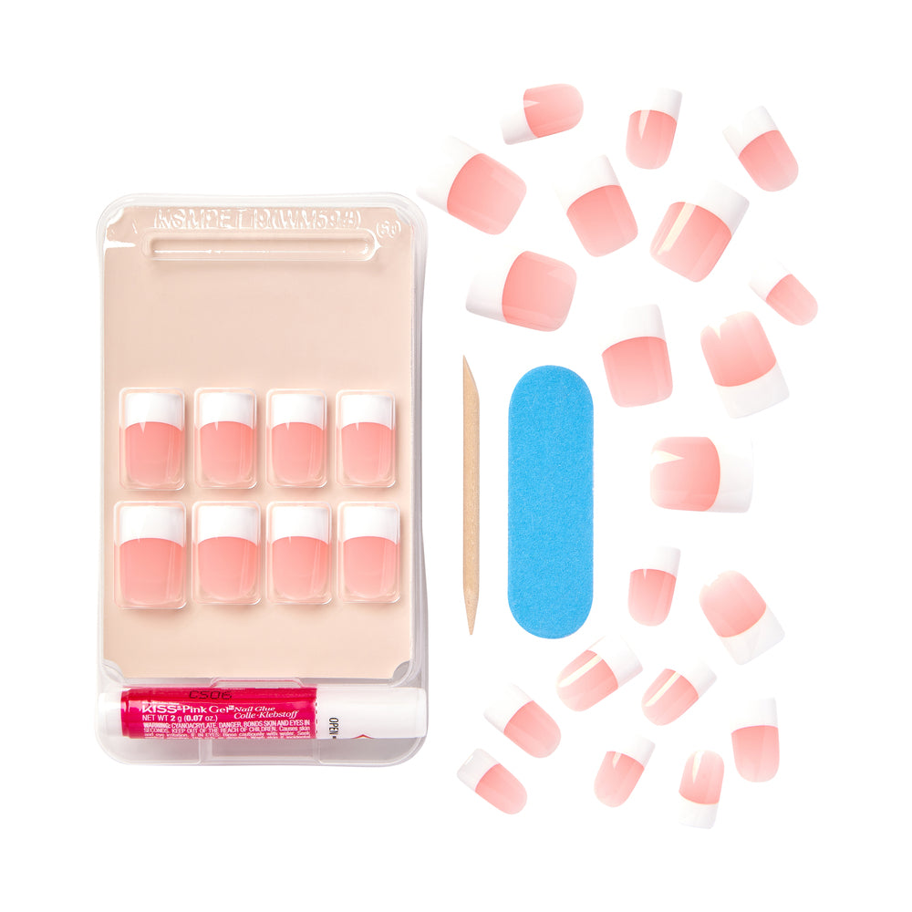 Kiss Salon Acrylic French Nail Kit (28 Nails & Glue Included)- Sure Thing