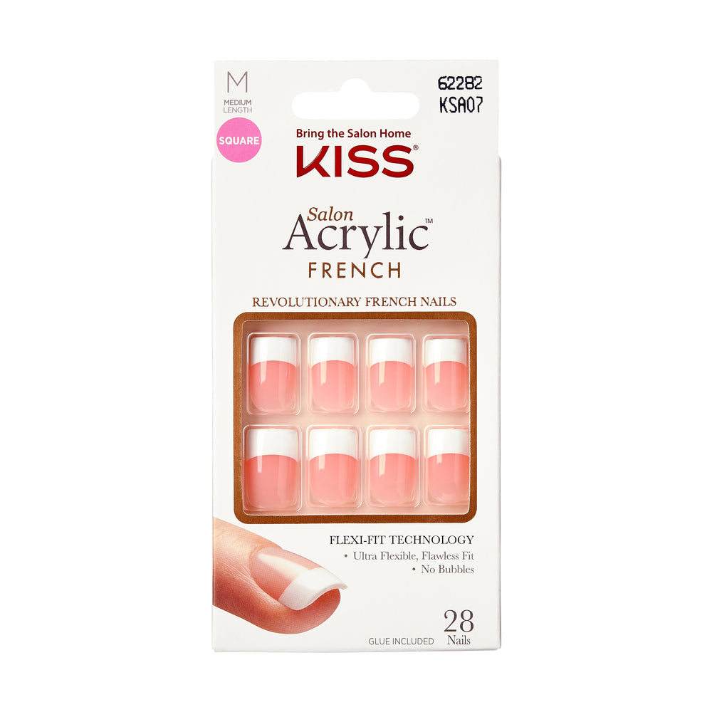 Kiss Salon Acrylic French Nail Kit (28 Nails & Glue Included)- Sure Thing