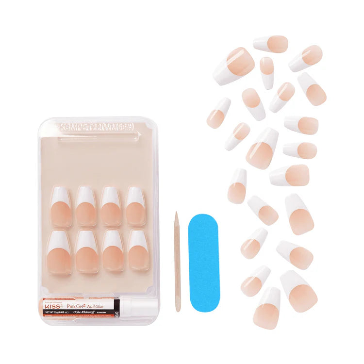 Kiss Salon Acrylic French Nail Kit (28 Nails & Glue Included)- Je T'Aime