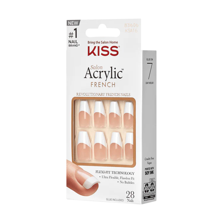 Kiss Salon Acrylic French Nail Kit (28 Nails & Glue Included)- Je T'Aime