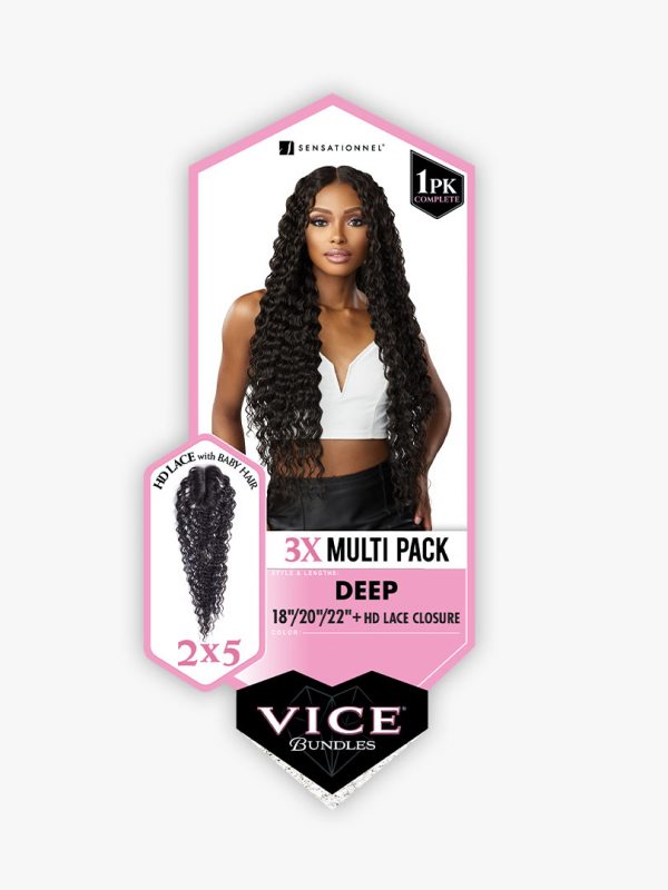 Vice Bundle 3X Multi Deep Wave 18," 20," 22" + HD Lace Closure
