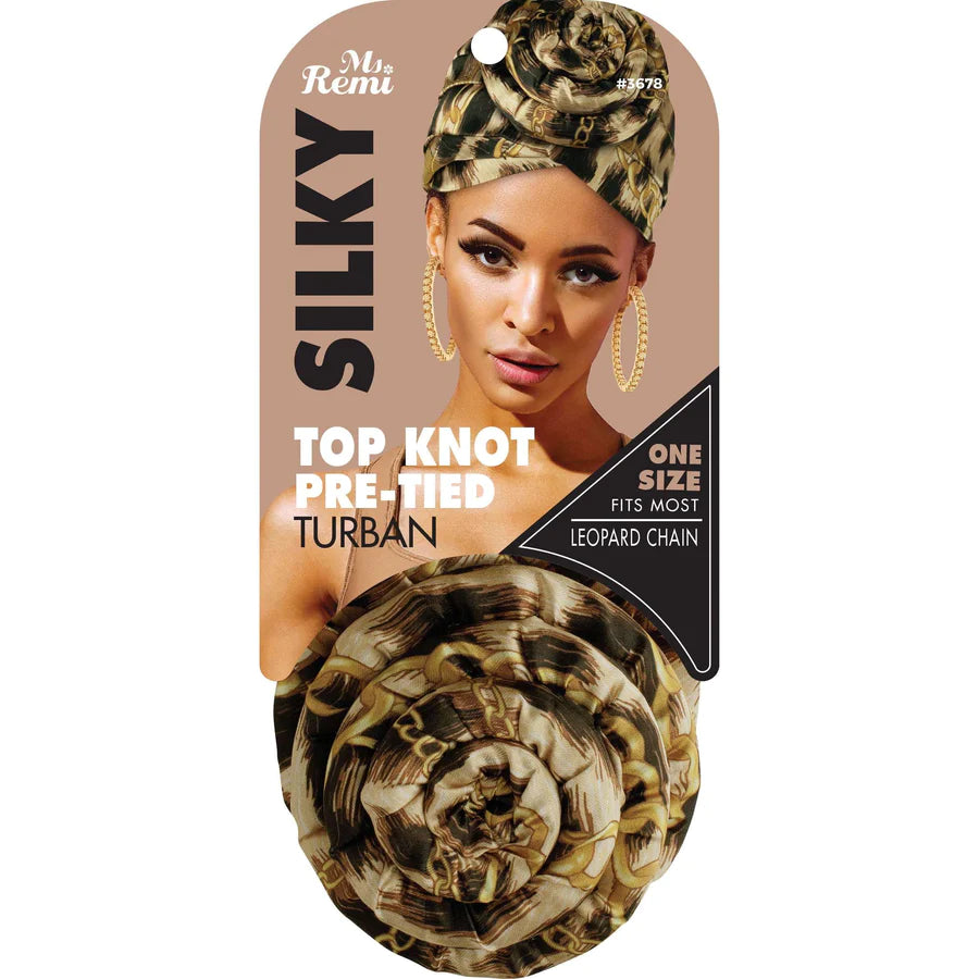 Ms. Remi Silky Top Knot Pre-Tied Turban Scarf - Chain Pattern, Assorted