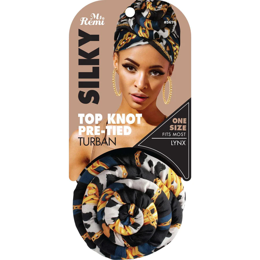 Ms. Remi Silky Top Knot Pre-Tied Turban Scarf - Chain Pattern, Assorted