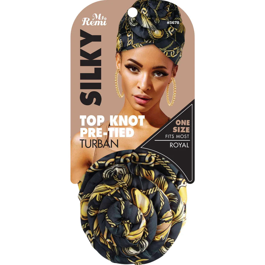 Ms. Remi Silky Top Knot Pre-Tied Turban Scarf - Chain Pattern, Assorted