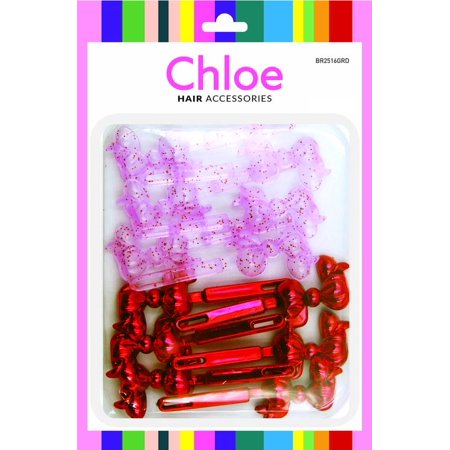 Chloe Barrettes Chubby Ribbon Glitter Red 12PC