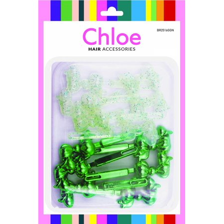 Chloe Barrettes Chubby Ribbon Glitter Green 12PC