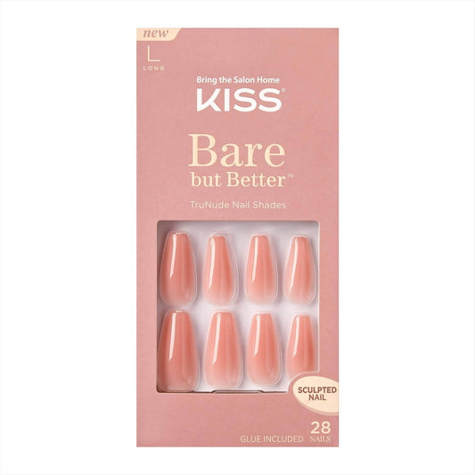 Kiss Bare but Better TruNude Nail Shades Kit (28 Nails & Glue Included)- L (Long)