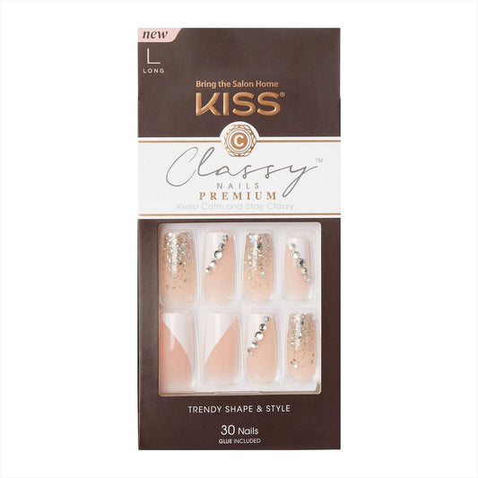 Kiss Classy Nails Premium Kit (30 Nails & Glue Included) - L (Long)