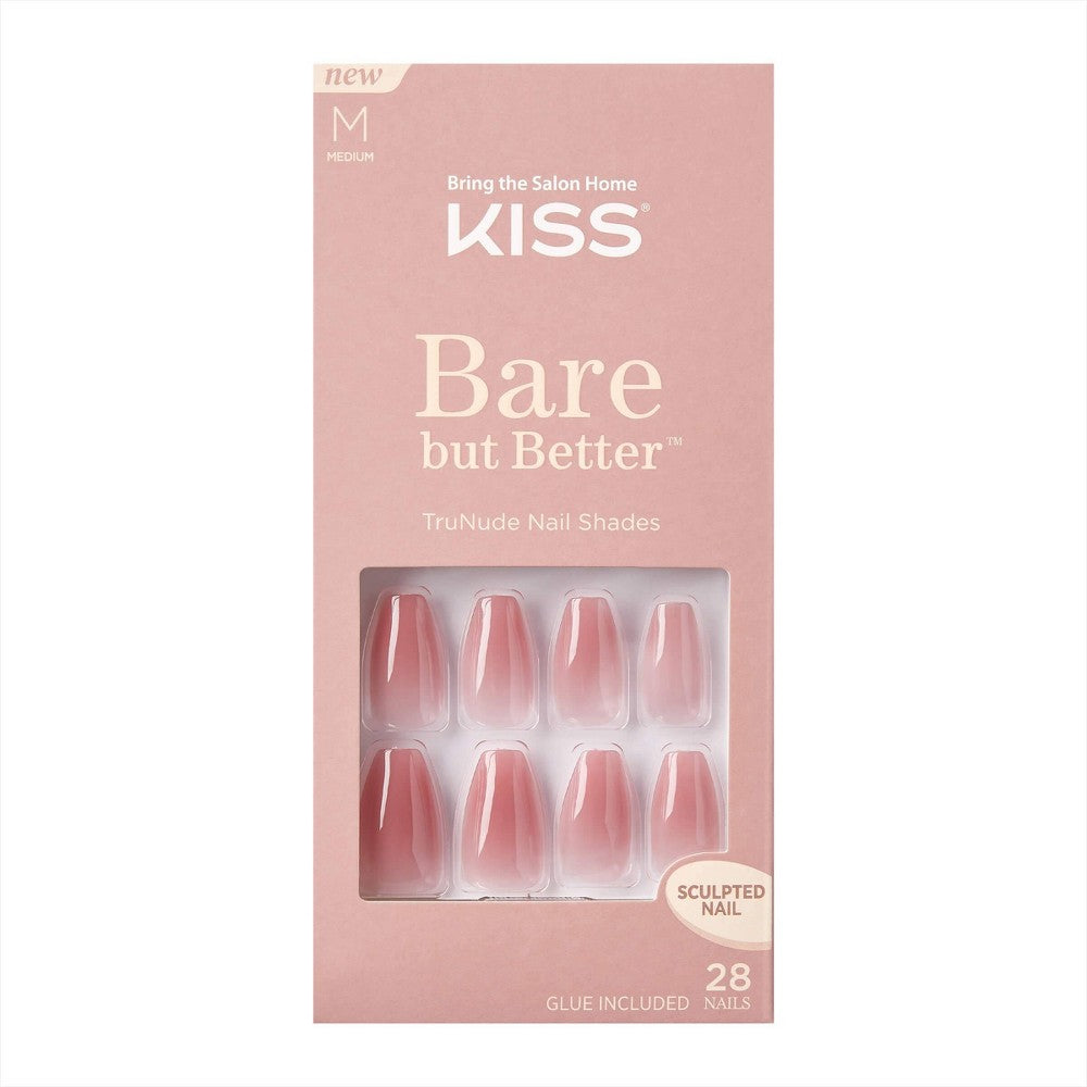 Kiss Bare but Better TruNude Nail Shades Kit (28 Nails & Glue Included)- M (MEDIUM LENGTH)