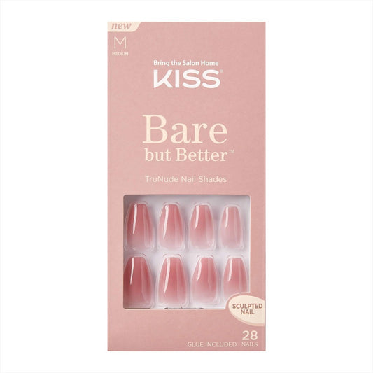 Kiss Bare but Better TruNude Nail Shades Kit (28 Nails & Glue Included)- M (MEDIUM LENGTH)