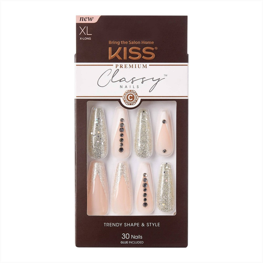 Kiss Classy Nails Premium Kit (30 Nails & Glue Included) - XL (X-Long)
