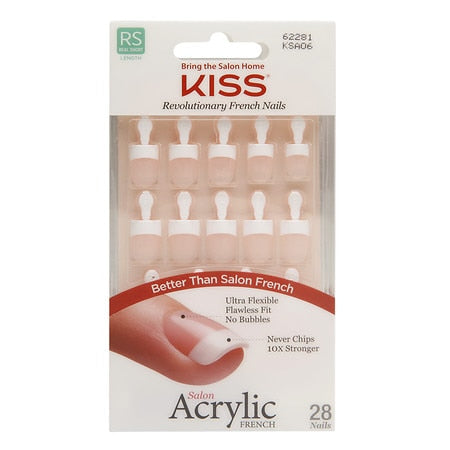 Kiss Salon Acrylic Square French Nail Kit (28 Nails & Glue Included)- RS (REAL SHORT LENGTH)