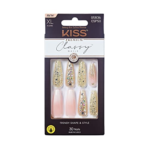 Kiss Classy Nails Premium Kit (30 Nails & Glue Included)- XL (X-Long)