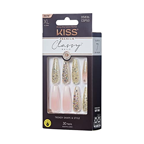 Kiss Classy Nails Premium Kit (30 Nails & Glue Included)- XL (X-Long)