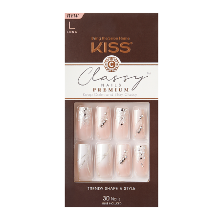 Kiss Classy Nails Premium Kit (30 Nails & Glue Included) - L (Long)