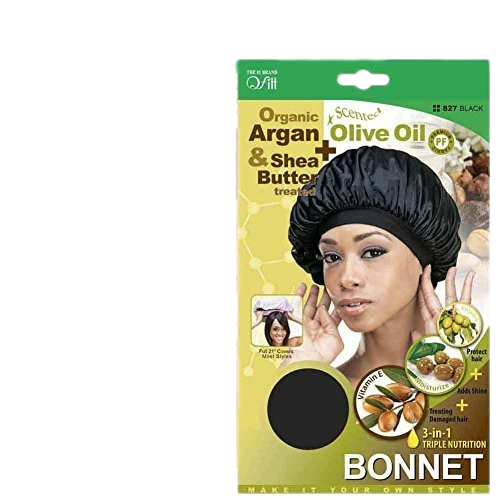Qfitt Large Black Bonnet Infused With Organic Argan Olive Castor Peppermint Oils