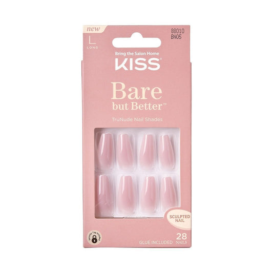 Kiss Bare but Better TruNude Nail Shades Kit (28 Nails & Glue Included)- L (Long)