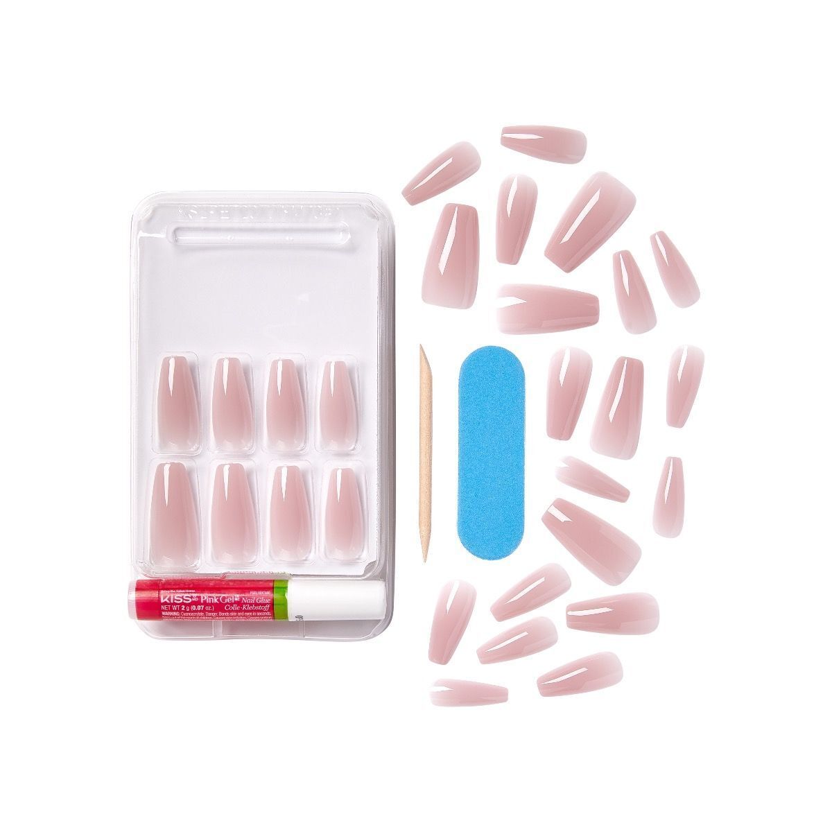Kiss Bare but Better TruNude Nail Shades Kit (28 Nails & Glue Included)- L (Long)