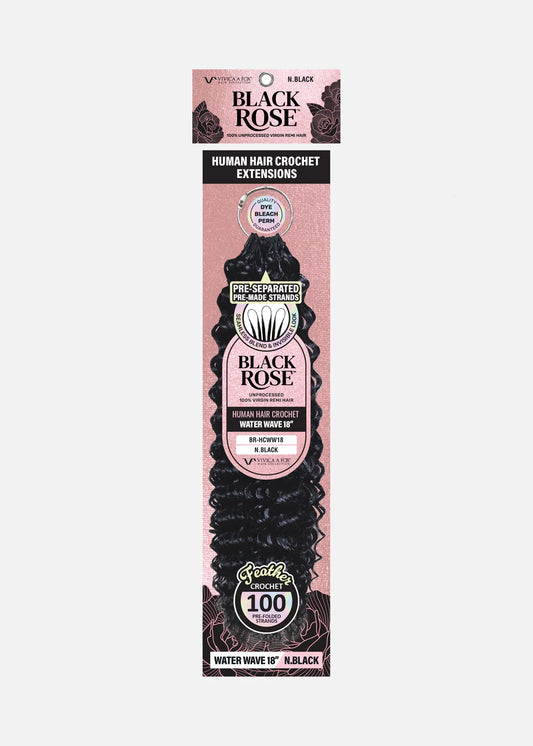 Black Rose Human Hair Crochet Extension 18" - Water Wave, Natural Black