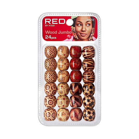RED by Kiss Wood Pattern Jumbo Hair Beads -24pcs