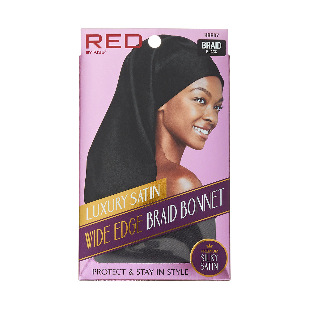 Wide Edge Silky Satin Braid Bonnet - Black