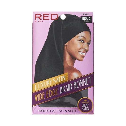 Wide Edge Silky Satin Braid Bonnet - Black