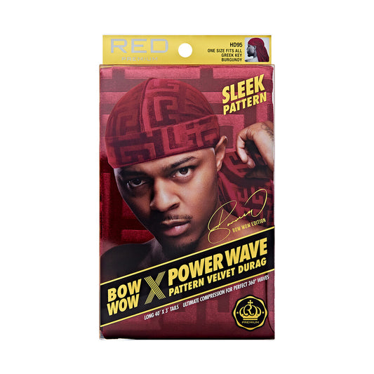 RED Pattern Velvet Durag Bow Wow X Power Wave - Greek Key Burgundy