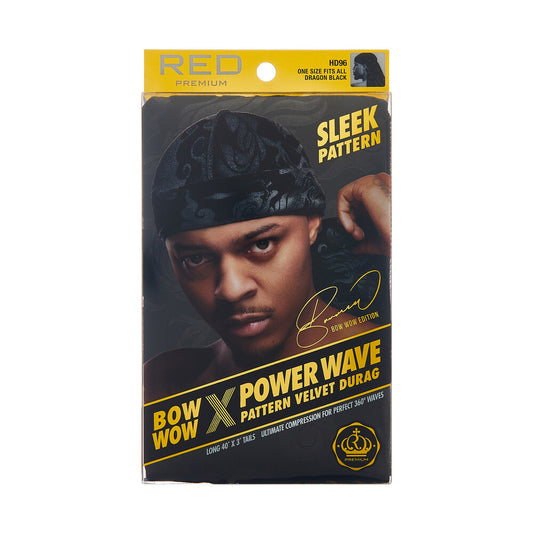 RED Pattern Velvet Durag Bow Wow X Power Wave - Dragon Black