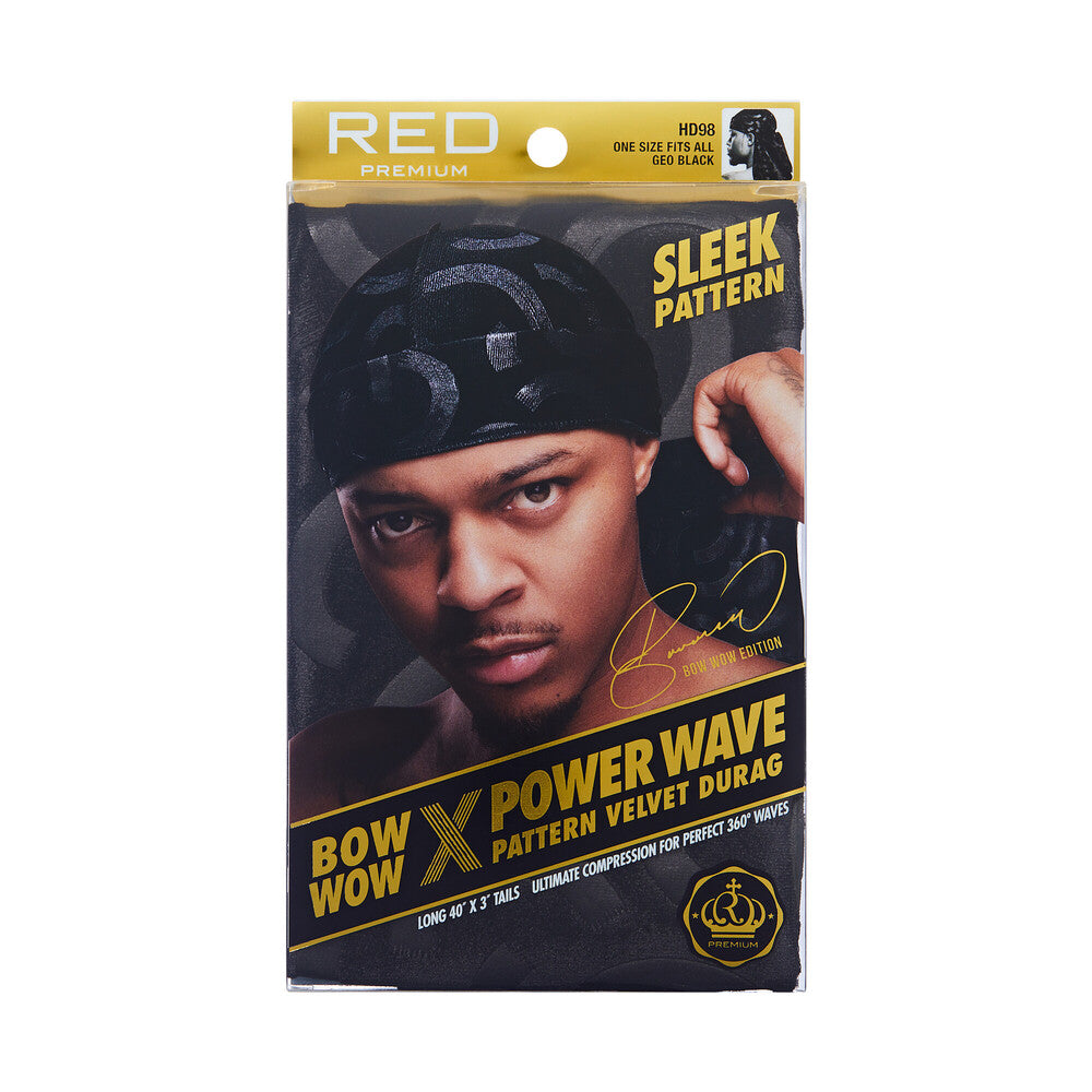 RED Pattern Velvet Durag Bow Wow X Power Wave - Geo Black