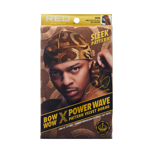 RED Pattern Velvet Durag Bow Wow X Power Wave - Geo Brown