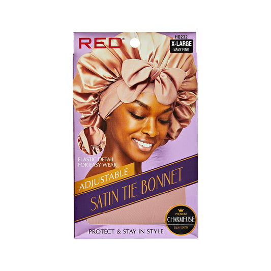 Satin Tie Bonnet X-Large - Baby Pink/Pink Band