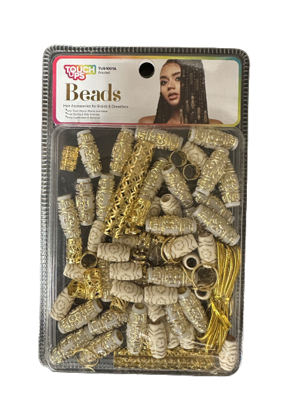 Touch Ups Beads with Braiding String & Clips - Cream & Gold