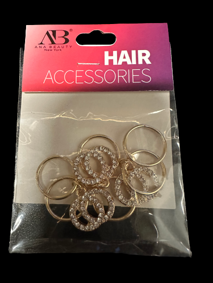 AB Ring Accessories - Rhinestone Studded Hair Charms in Gold