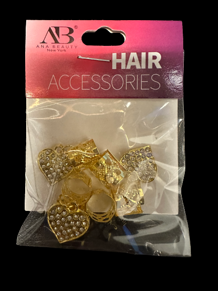 AB Ring Accessories - Gold Filigree With Heart Rhinestone Studded Hair Charms