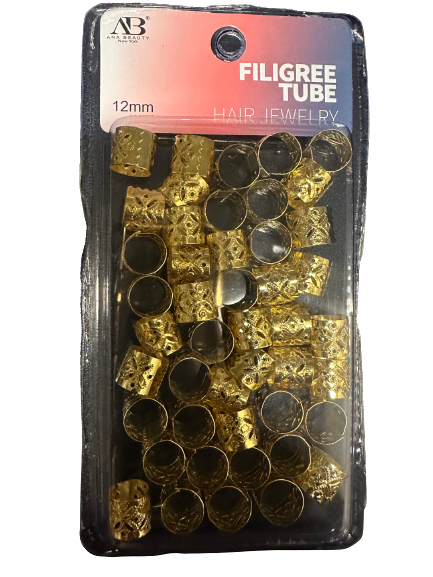 AB Filigree Tube Hair Jewelry 12mm - Gold