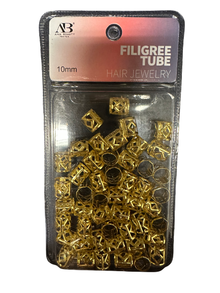 AB Filigree Tube Hair Jewelry 10mm - Gold