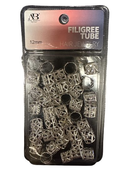 AB Filigree Tube Hair Jewelry 12mm - Silver