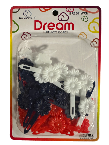 Dream Daisy Barrettes 60PC - White, Red & Navy Blue