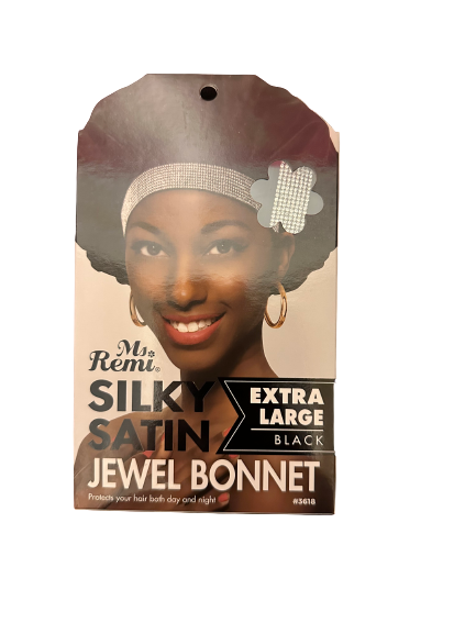 Ms. Remi Silky Satin Jewel Bonnet - Extra Large - Black