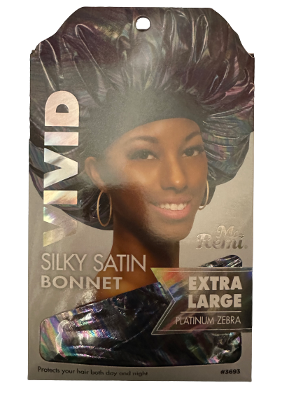 Ms. Remi Vivid Silky Satin Bonnet - Extra Large - Platinum Zebra