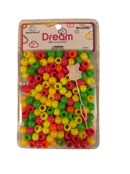 Dream World Neon Assorted Beads 12mm 200pc w/Beader