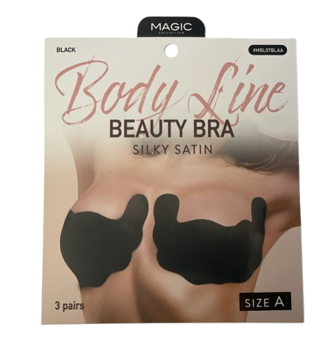 Body Line Beauty Bra Silky Satin - Black, Size A (3 Pairs)