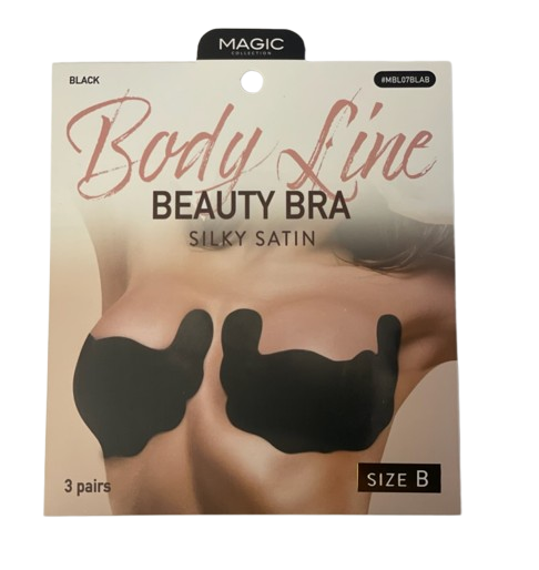Body Line Beauty Bra Silky Satin - Black, Size B (3 Pairs)