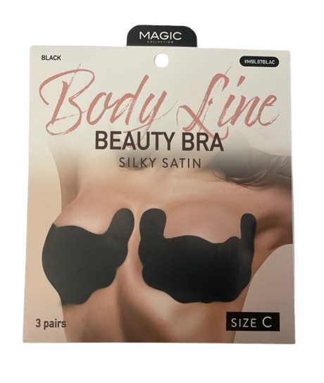 Body Line Beauty Bra Silky Satin - Black, Size C (3 Pairs)