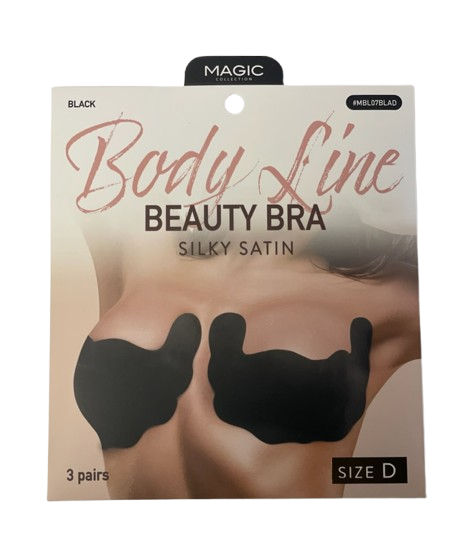 Body Line Beauty Bra Silky Satin - Black, Size D (3 Pairs)